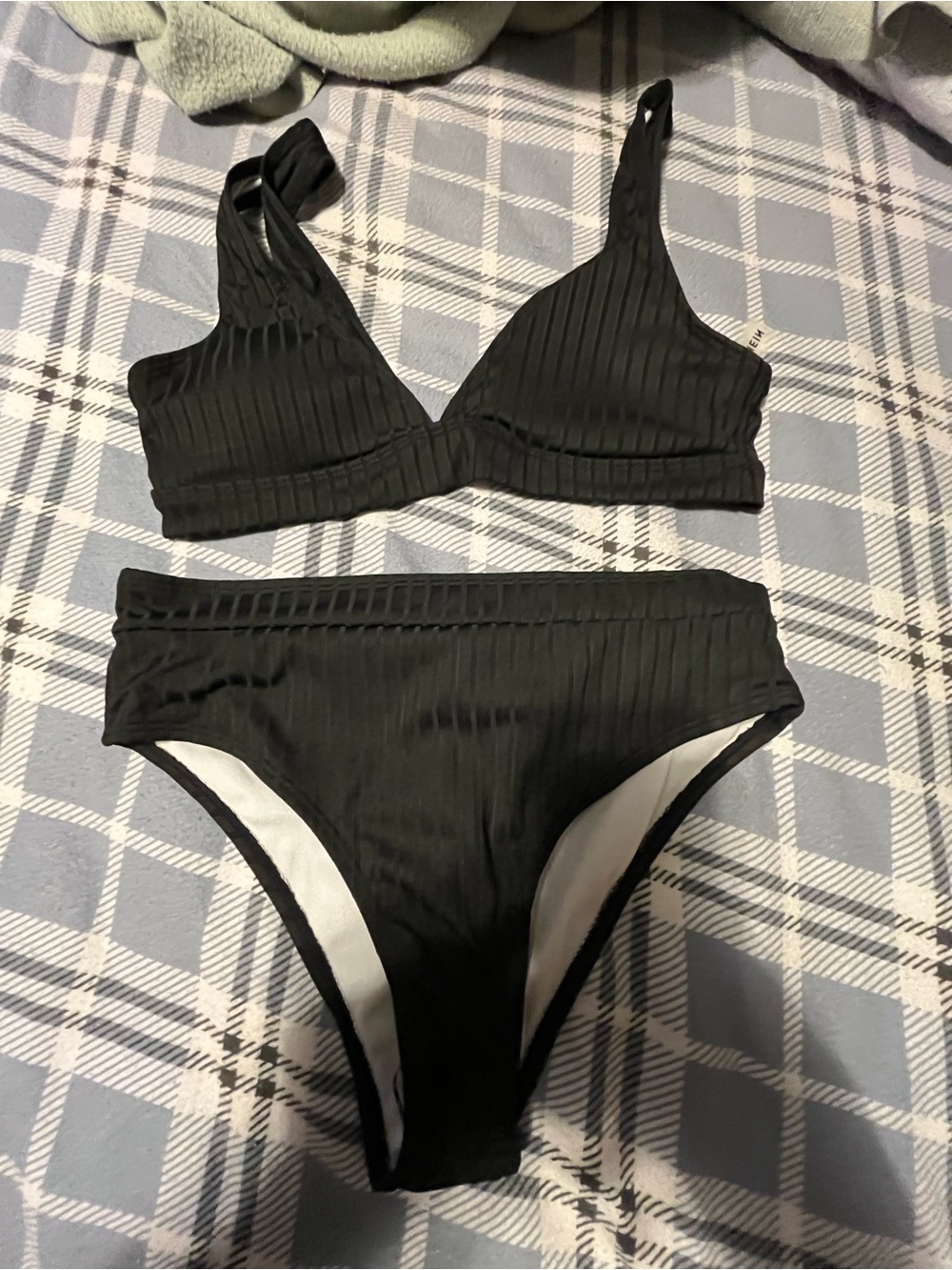 SHEIN Black Ribbed High-Waist Two-Piece Bikini